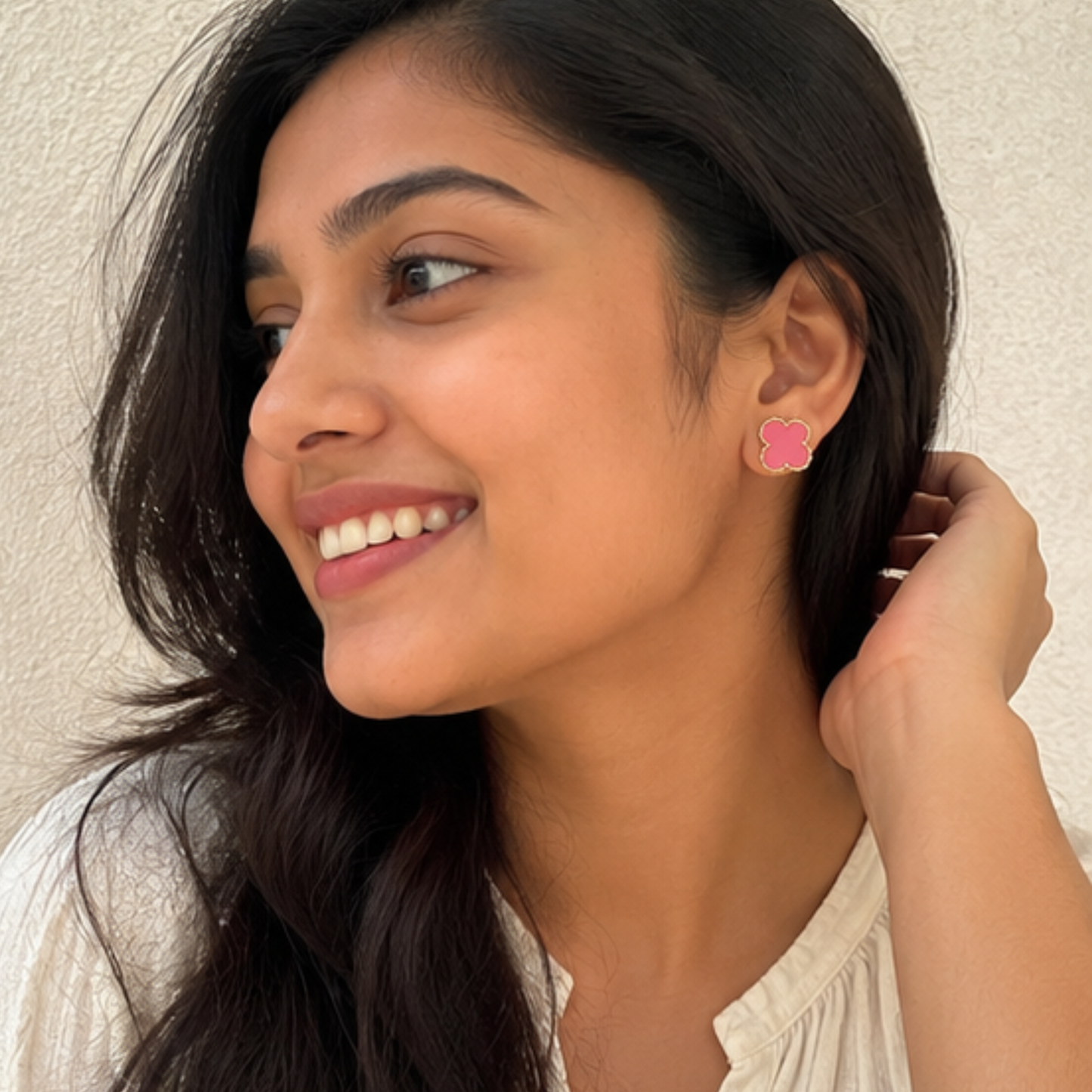 Pink Clover Anti Tarnish Stud Earrings
