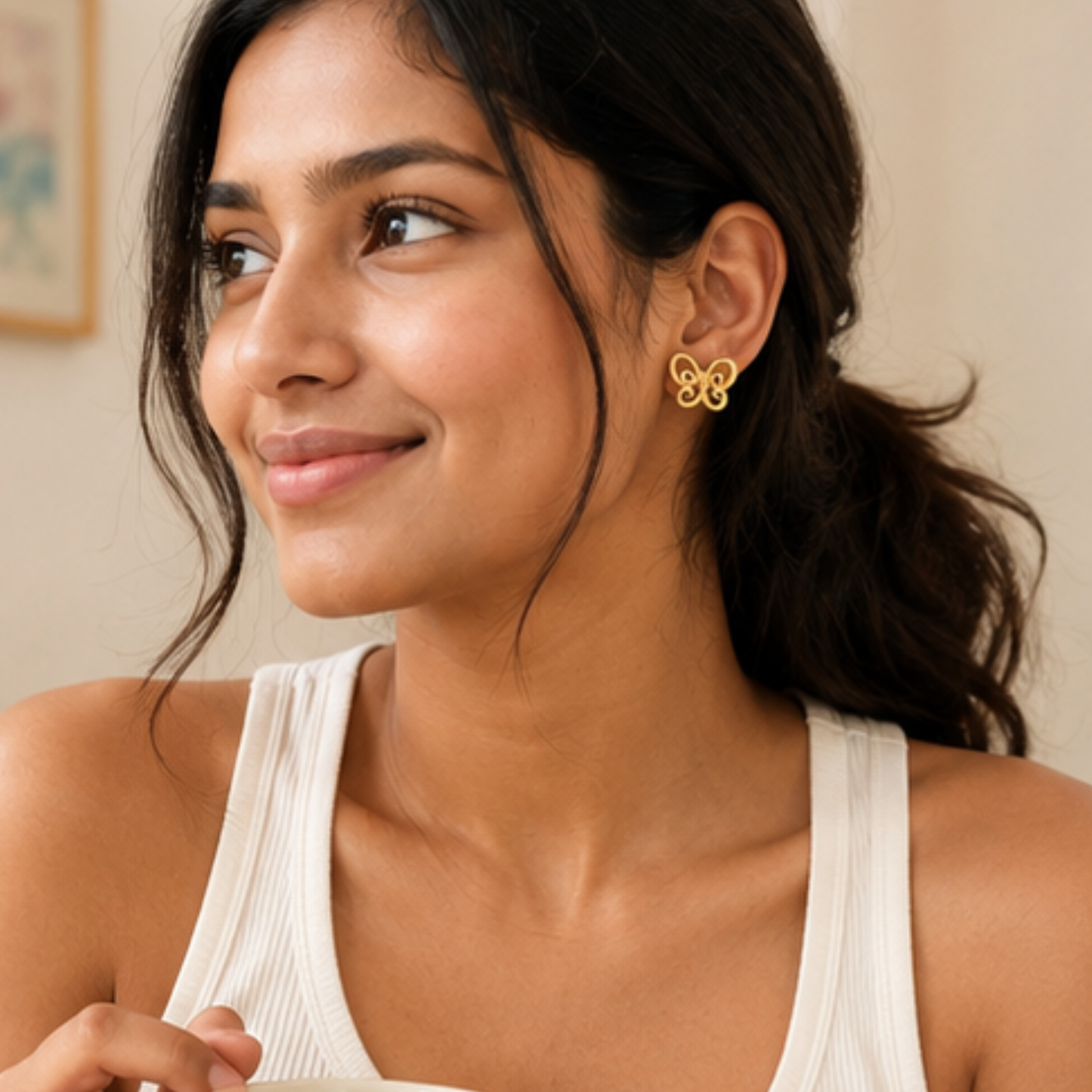 18K Gold Plated Golden Charm Butterfly Earrings