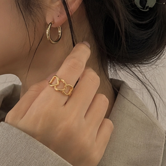 18K Gold Plated Golden Heart Link Ring