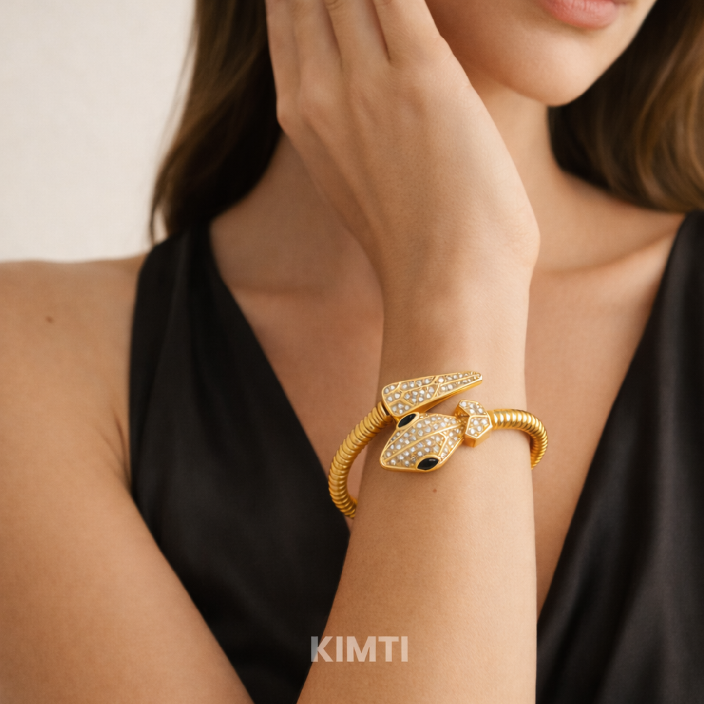 Gold Snake Diamond Cuff Bracelet