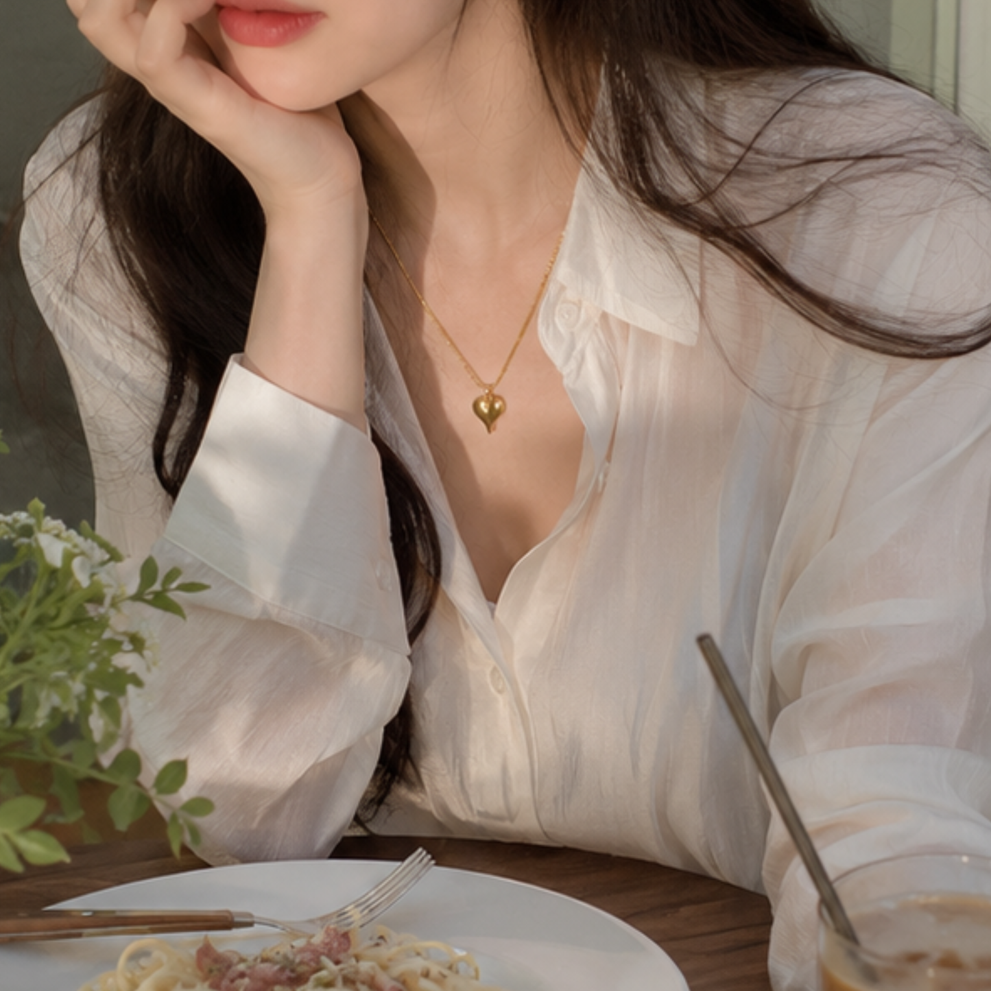 18K Gold Plated Elegant Heart Charm Necklace