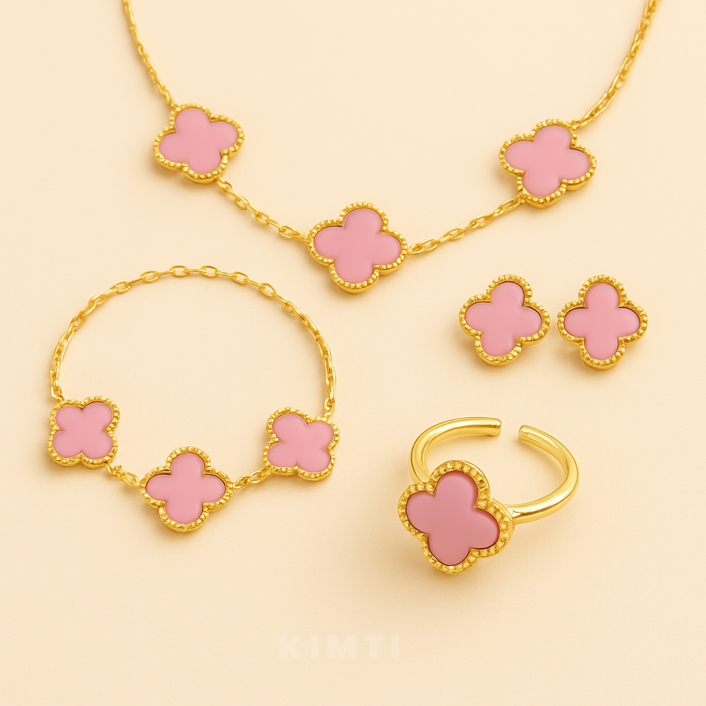 18K Gold-Plated Classic White  Clover Matching Set