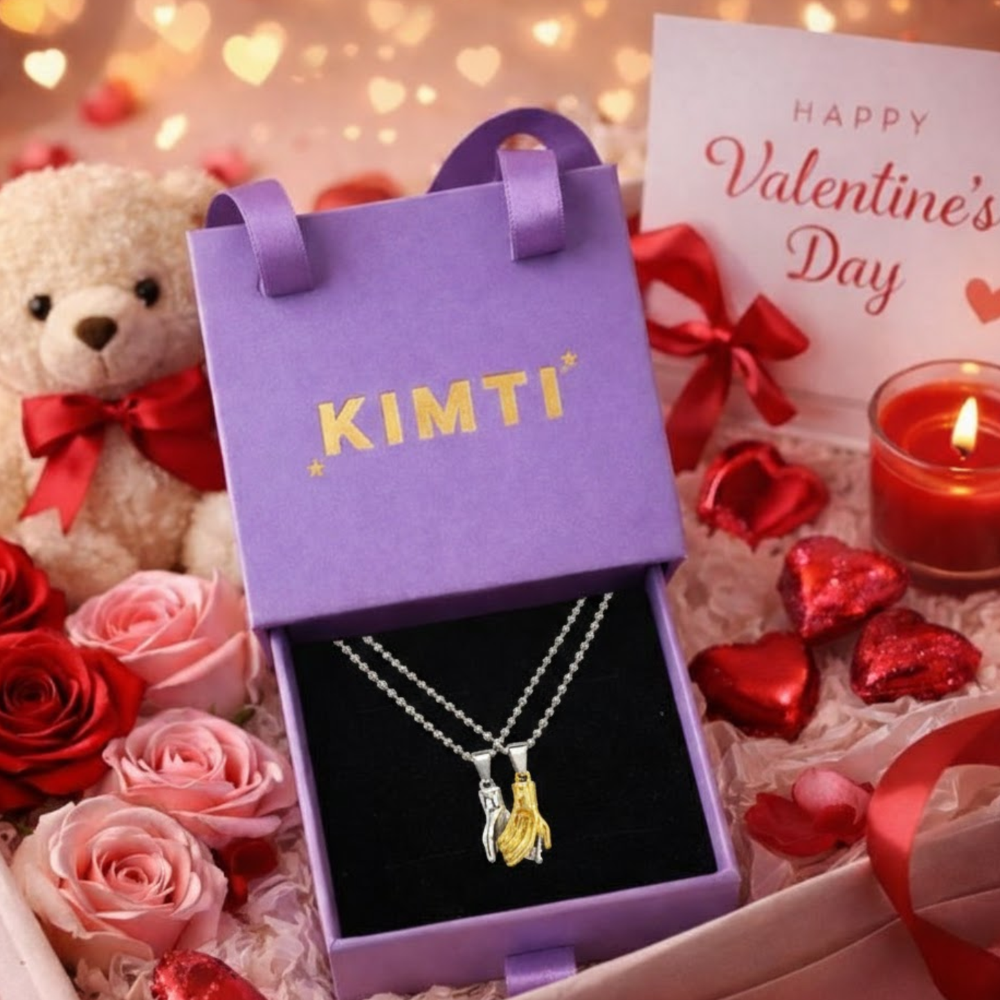 Silver Gold Holding Hands Couple Necklace