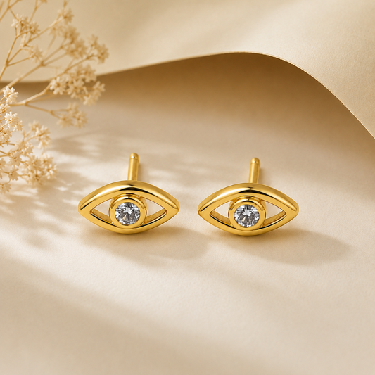 18K Gold Plated Minimal Evil Eye Stud Earrings