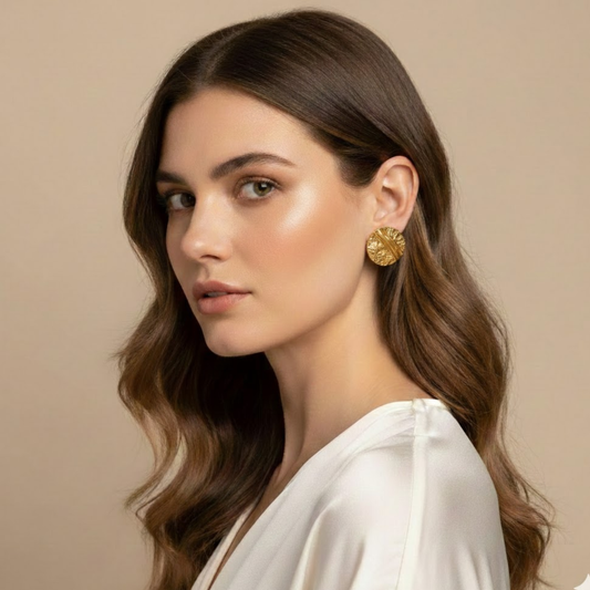 18K Gold Plated Virelle Statement Round Gold Studs