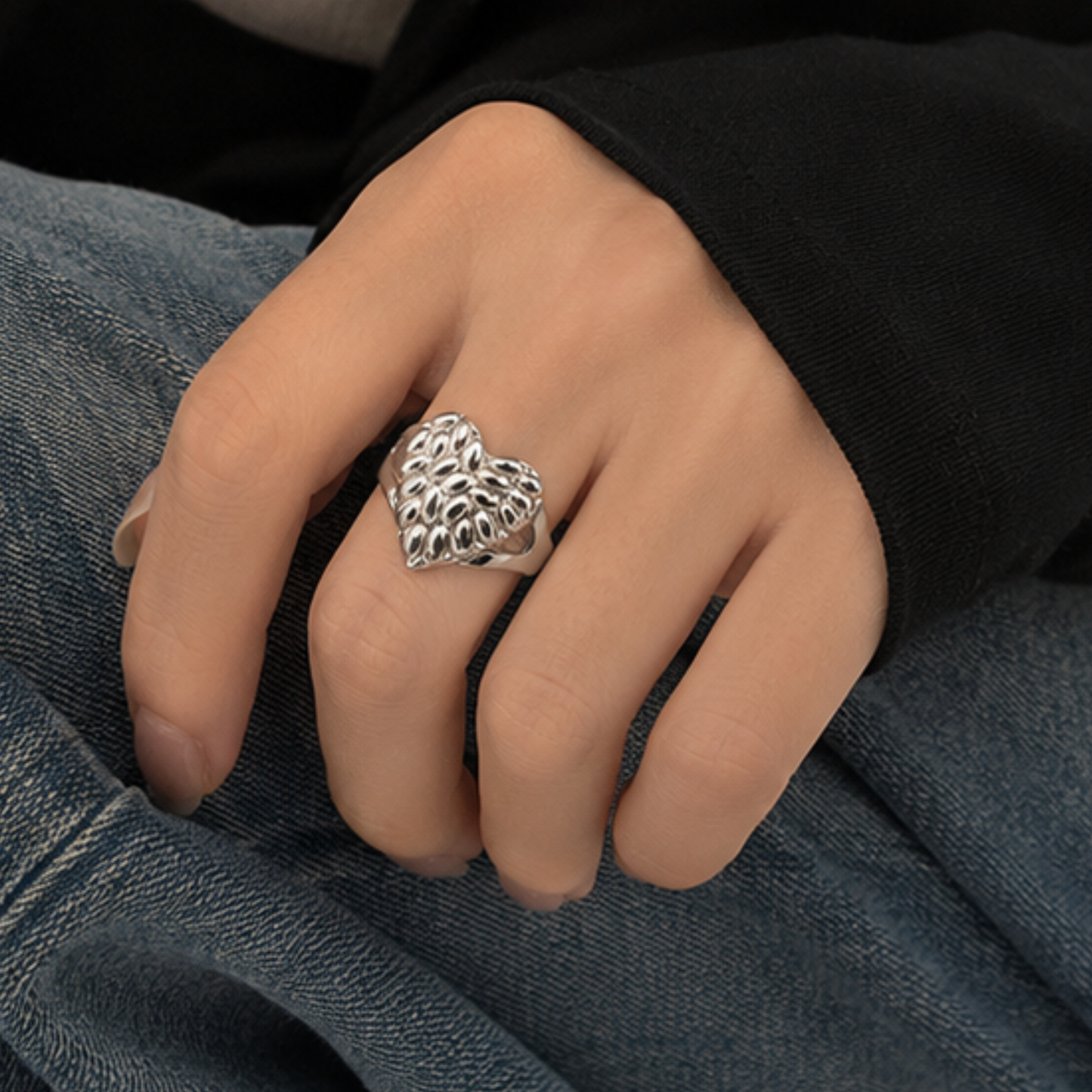 Silver Plated  Pebble Heart Ring