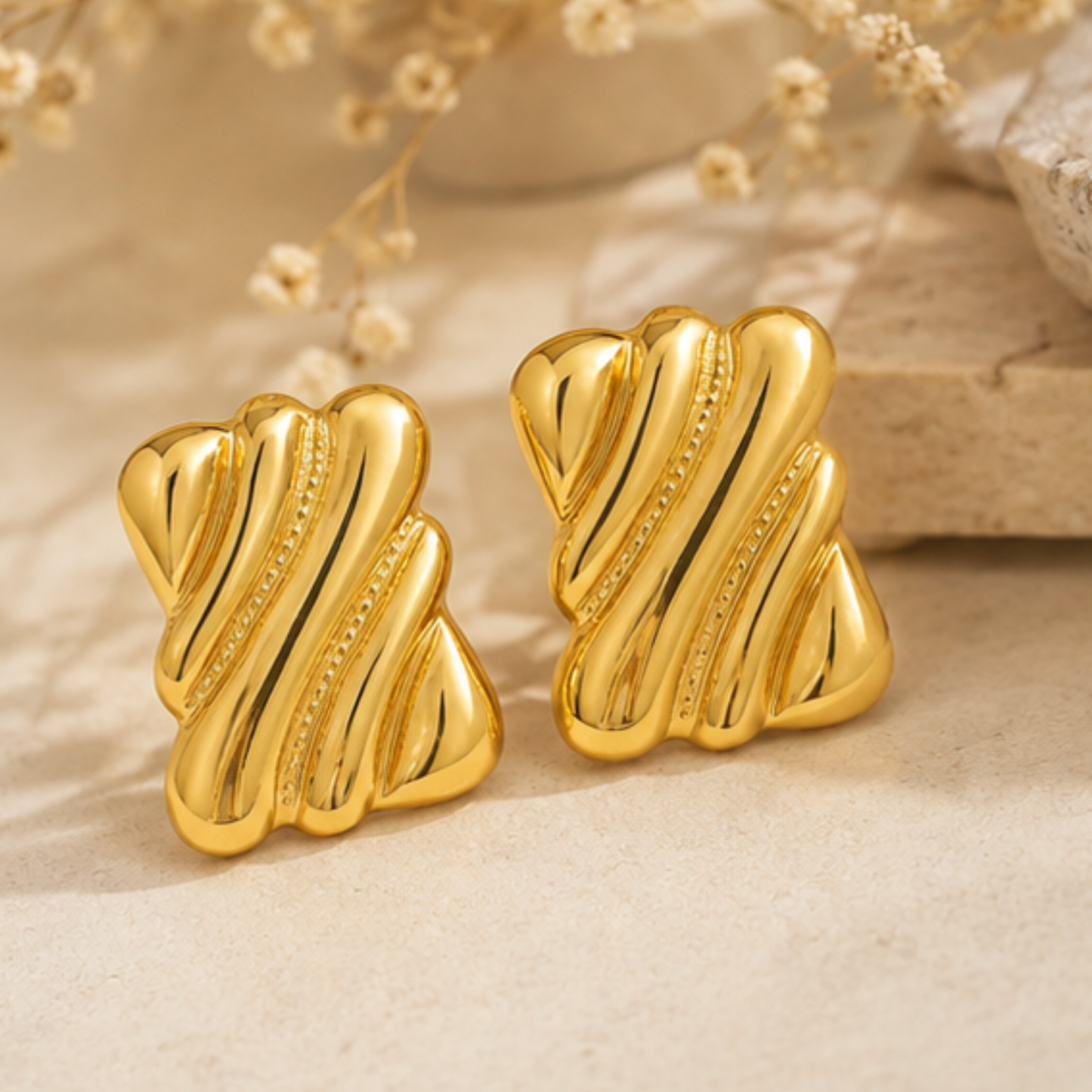 18K Gold Plated Wave Contemporary Studs Earrings