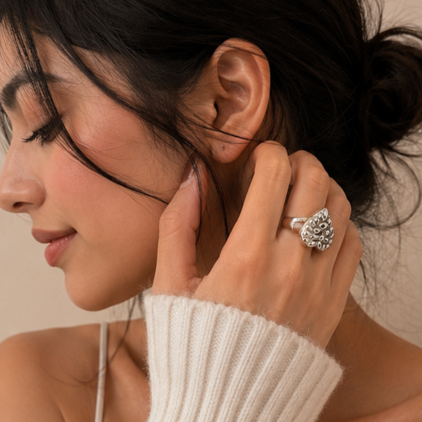 Silver Plated  Pebble Heart Ring