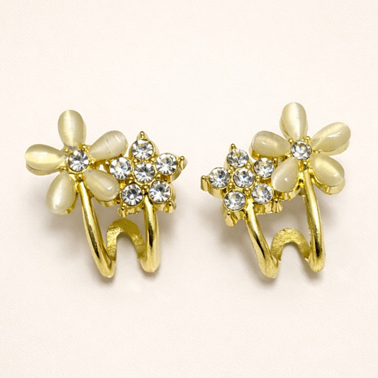 Pearl Flower Crystal Gold-Plated Stud Earrings