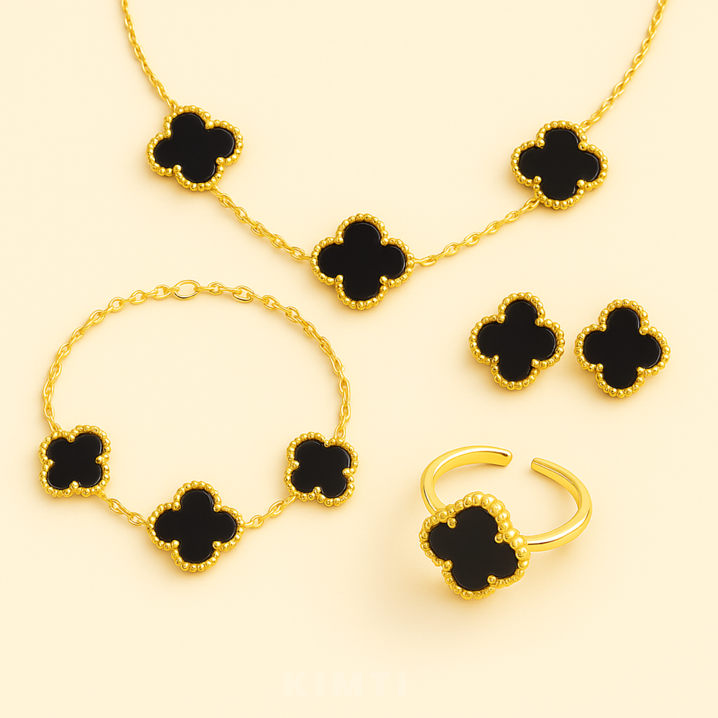 18K Gold-Plated Classic White  Clover Matching Set