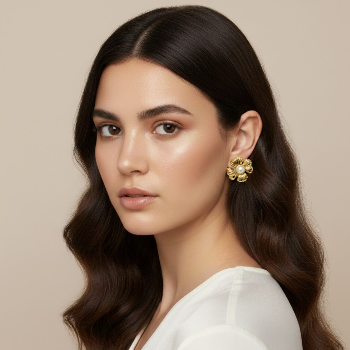 18k gold plated Anti Tarnish Chunky Flower Pearl Earring