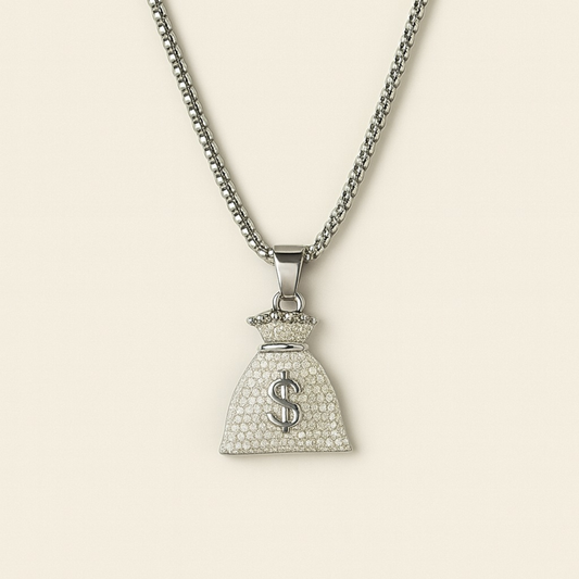 Money Bag Pendant Stainless Steel Necklace