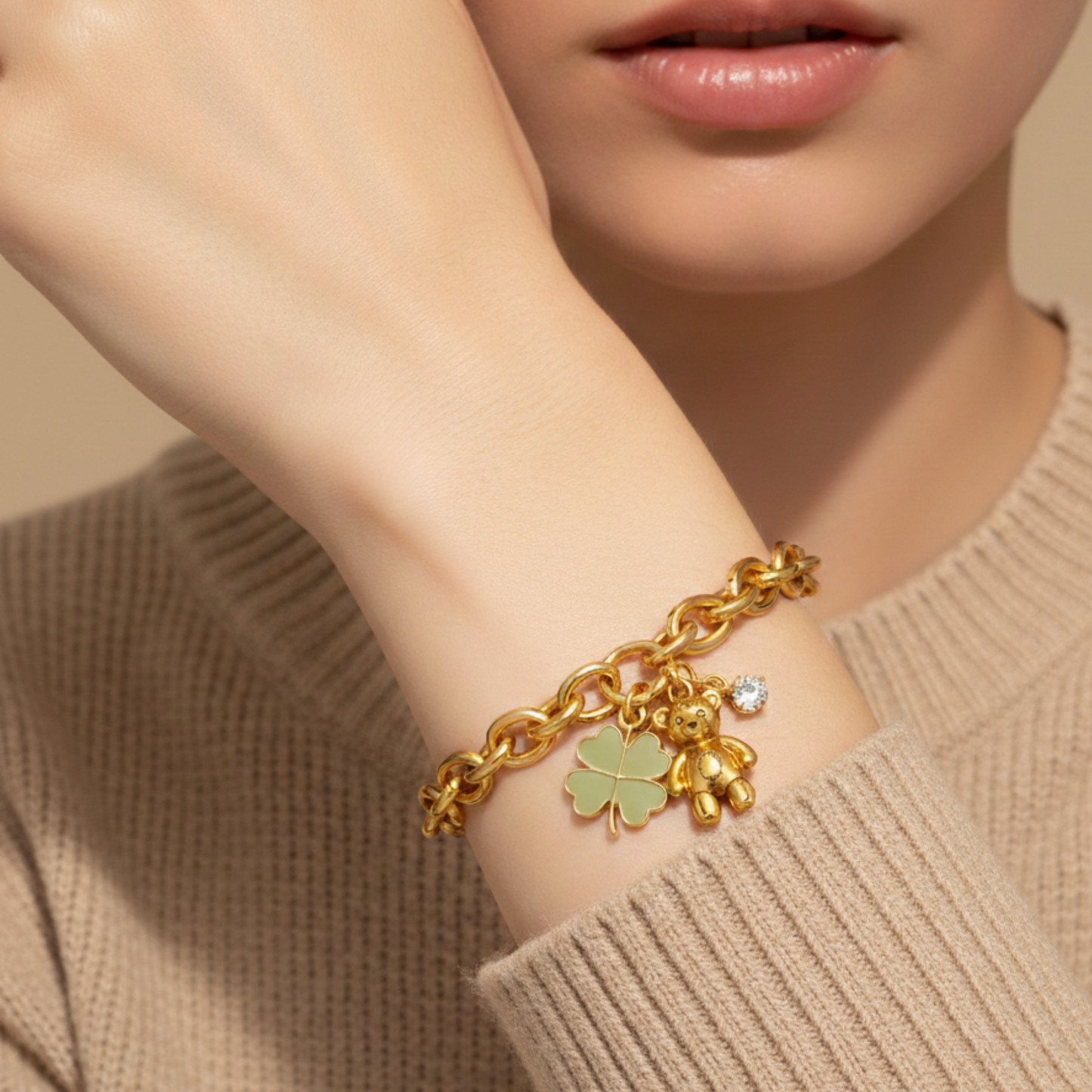 Teddy Bear Charm Gold Bracelet