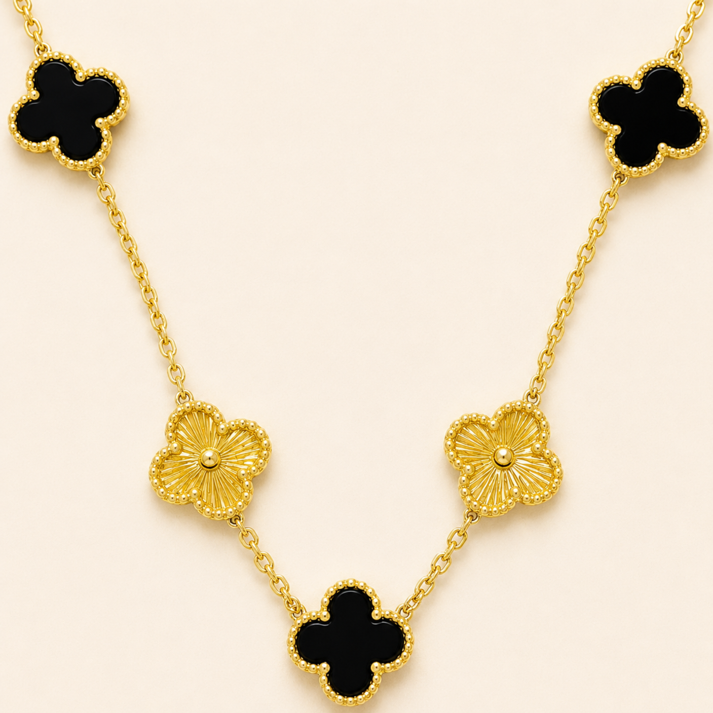 Golden Black Clover Anti Tarnish Necklace
