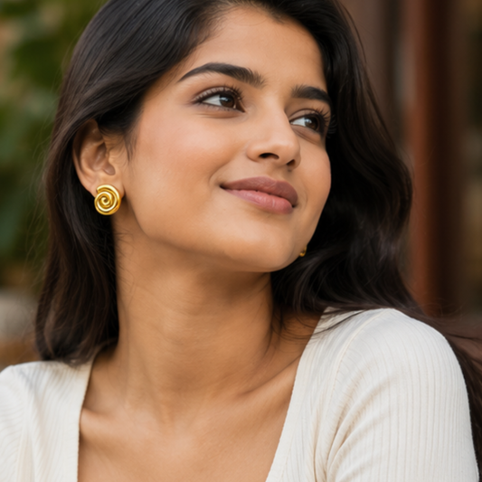 18K Gold Plated Modern Spiral Stud Earrings