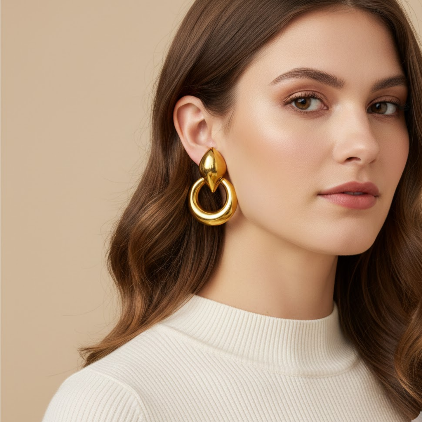 18K Gold Plated Round Ear Buckle Drop Earrings