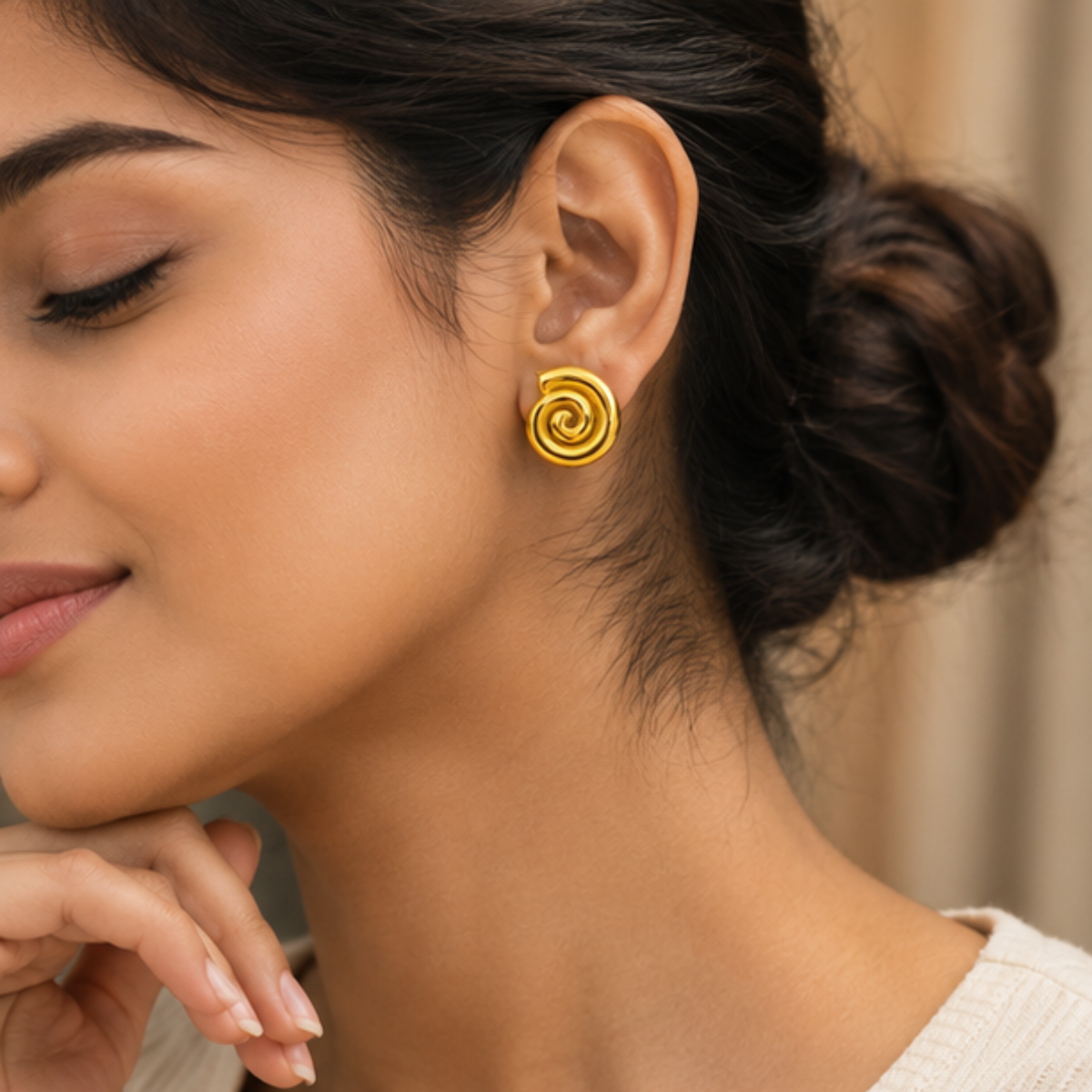 18K Gold Plated Modern Spiral Stud Earrings