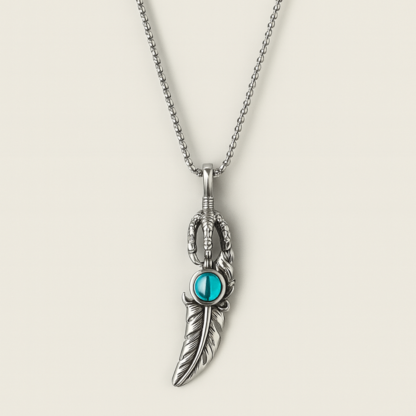 Feather Claw Turquoise Pendant Stainless Steel Necklace