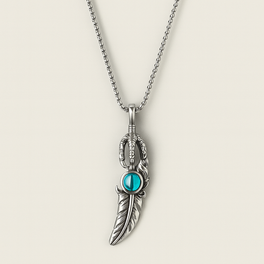 Feather Claw Turquoise Pendant Stainless Steel Necklace