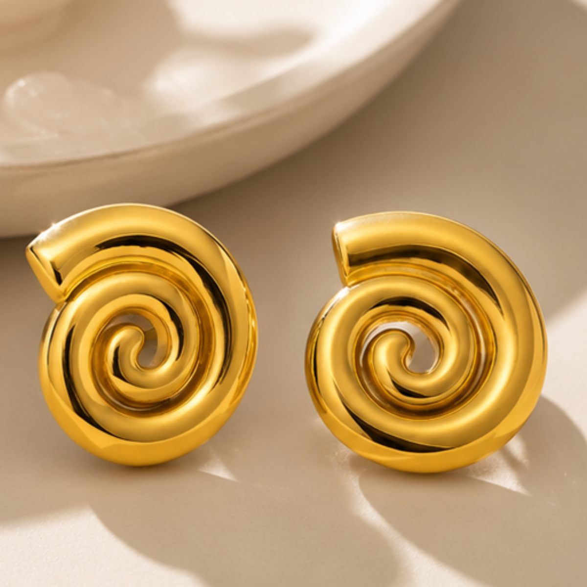 18K Gold Plated Modern Spiral Stud Earrings
