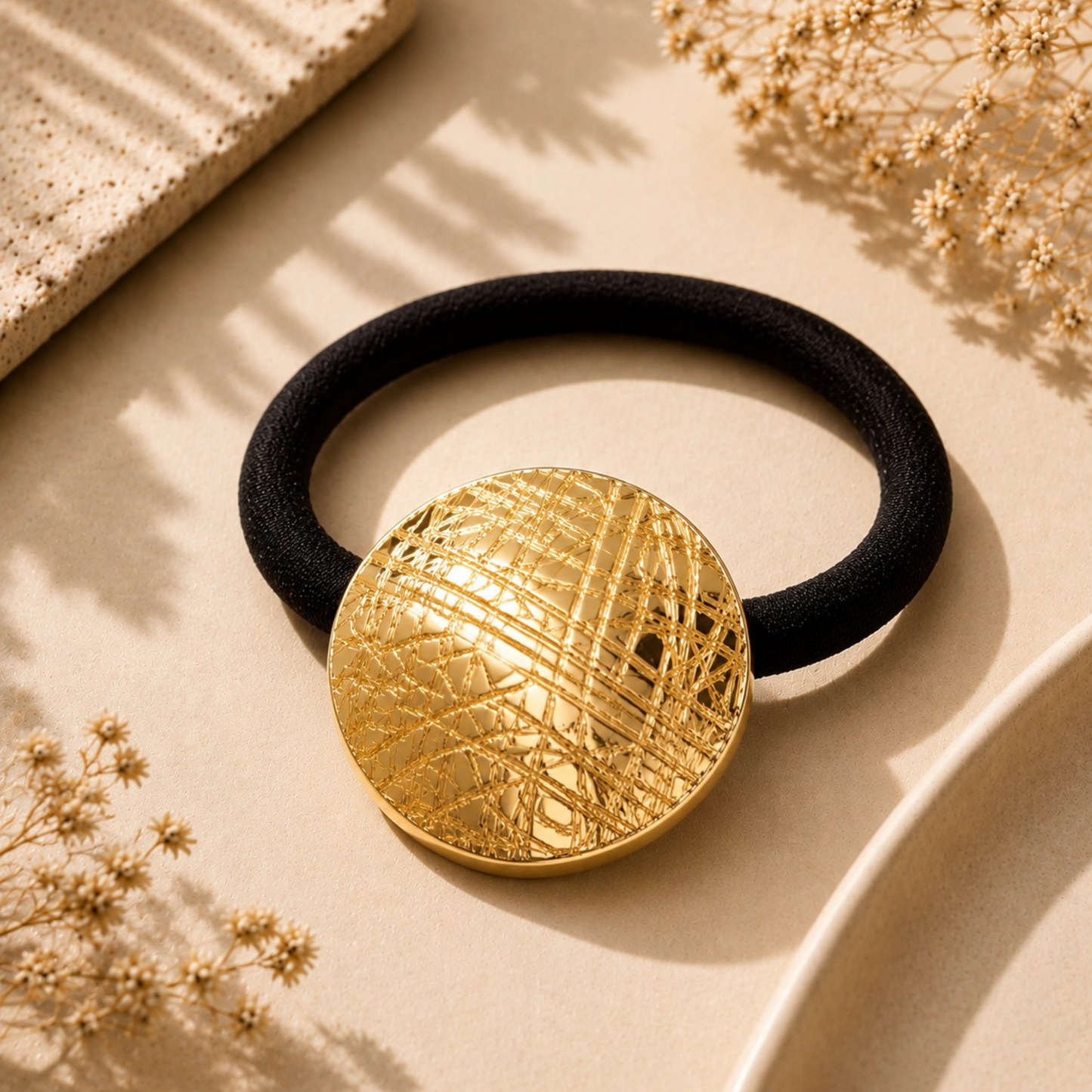 18k Gold Plated Obsidian Knot Hair Tie