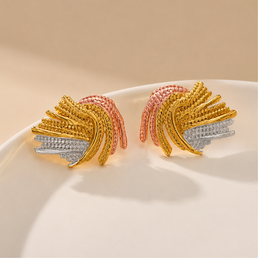 18K Gold Plated Tricolor Wave Stud Earrings