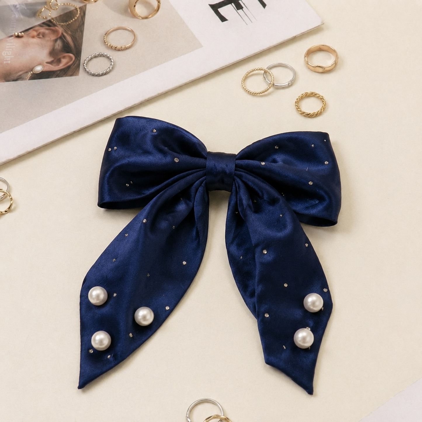 Midnight Pearl Luxe Hair Bow Set of 2