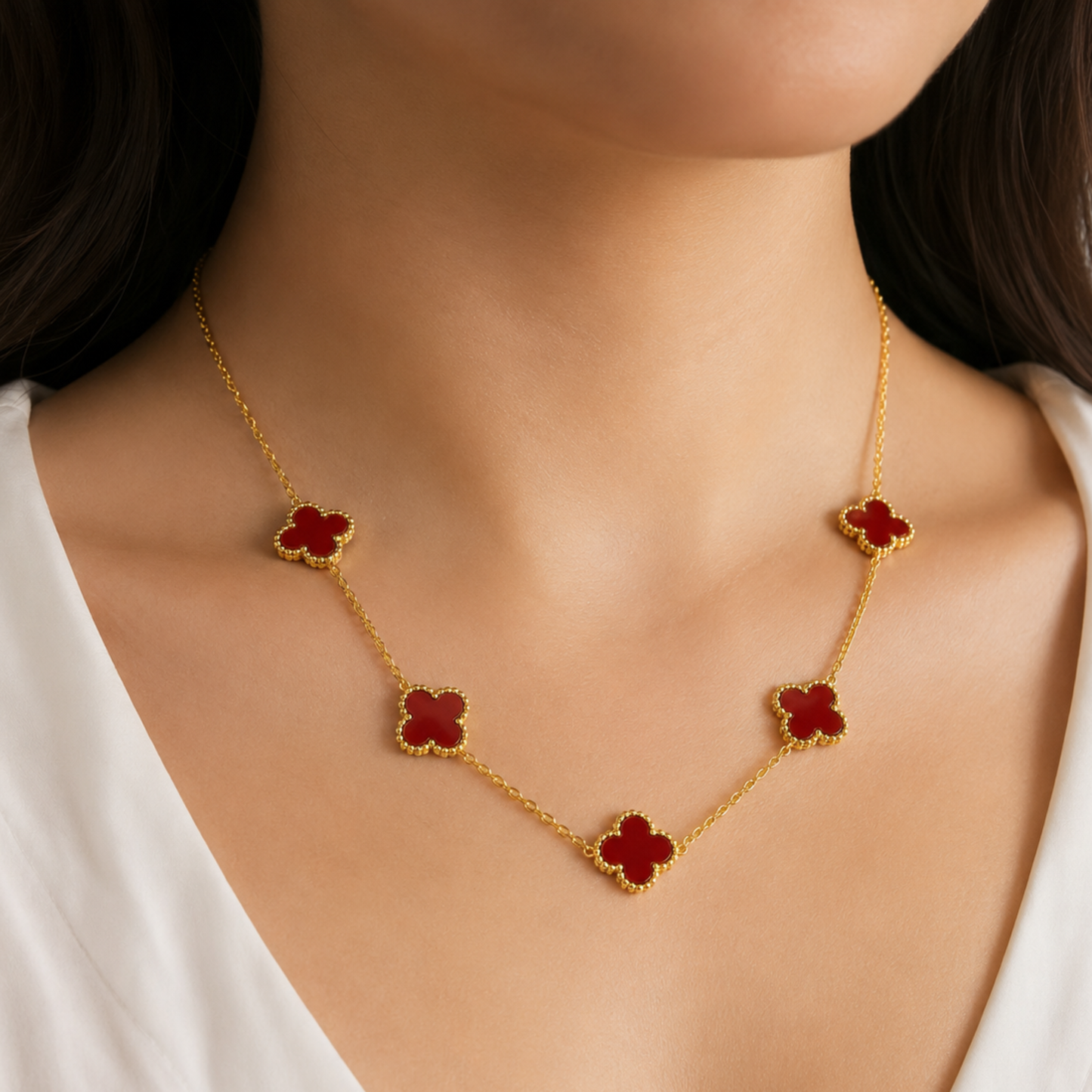Red Dark Dreamy Clover Anti Tarnish Necklace