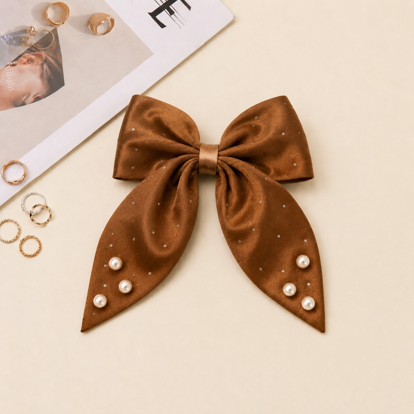 Midnight Pearl Luxe Hair Bow Set of 2