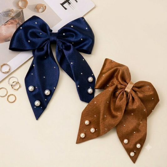 Midnight Pearl Luxe Hair Bow Set of 2