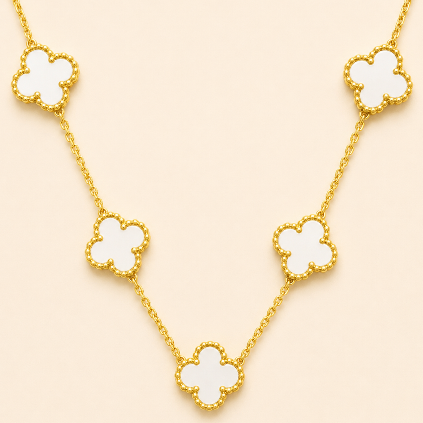 Anti-Tarnish White Petal Clover Necklace