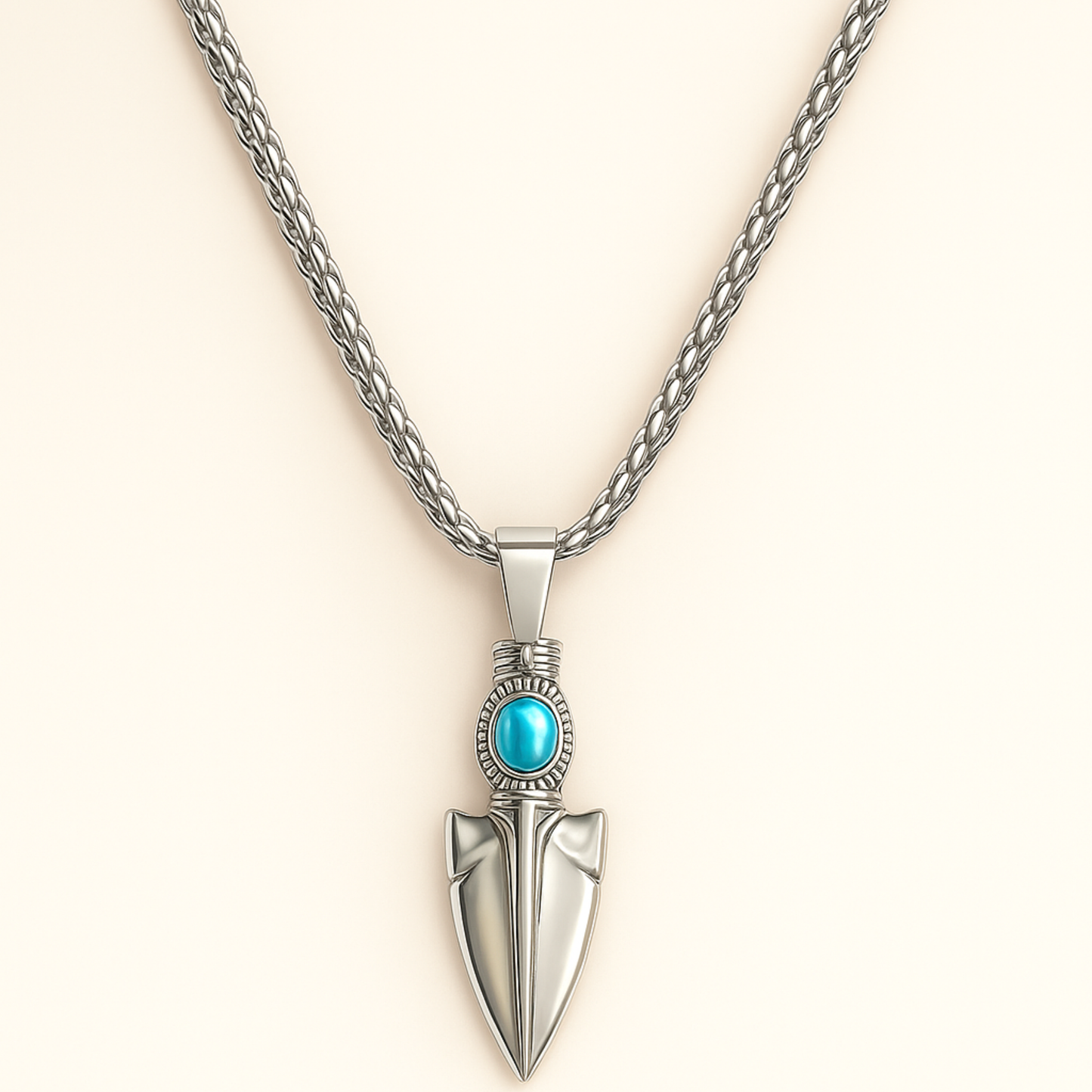 Arrowhead Turquoise Pendant Stainless Steel Necklace