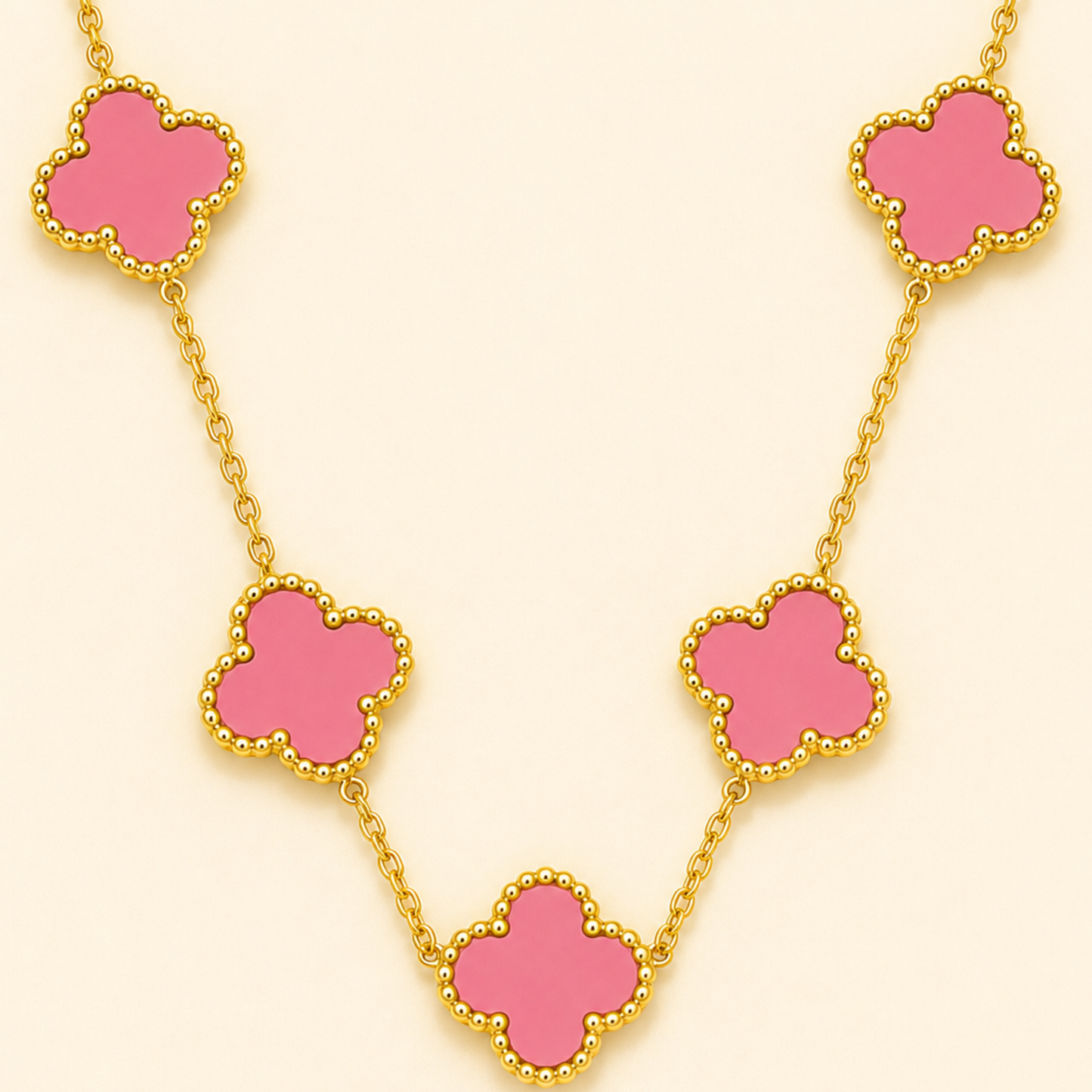 18K Gold Plated Pink Dreamy Clover  Necklace