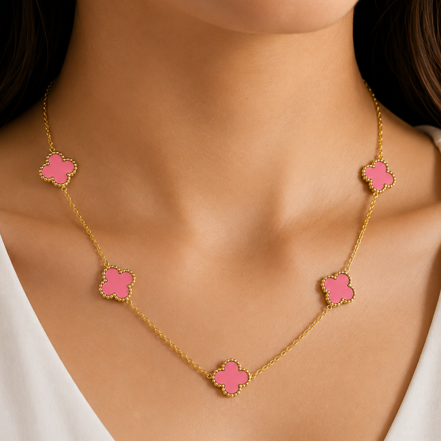 18K Gold Plated Pink Dreamy Clover  Necklace