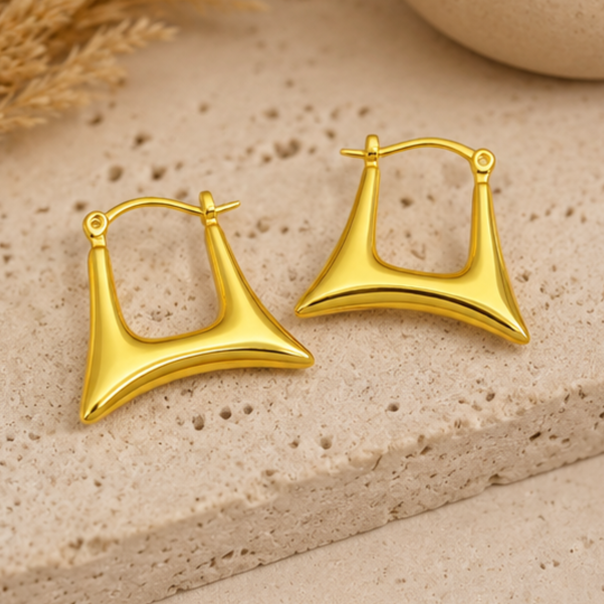 18K Gold Plated  Trapezoid Thick Hoop  Earring