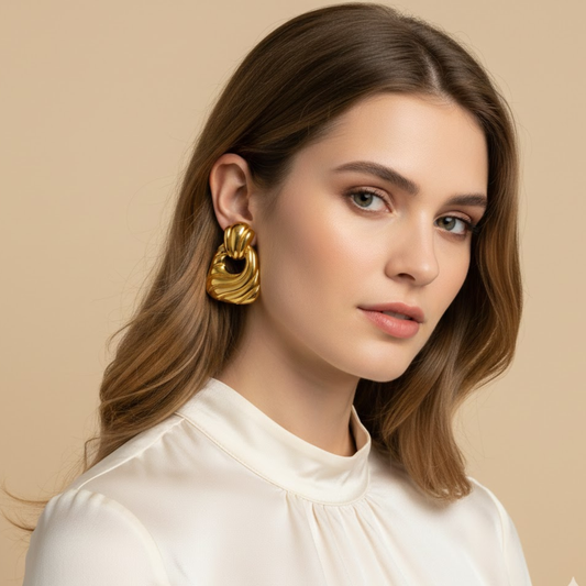 18k Gold Plated Polished Ripple Shapes Earring