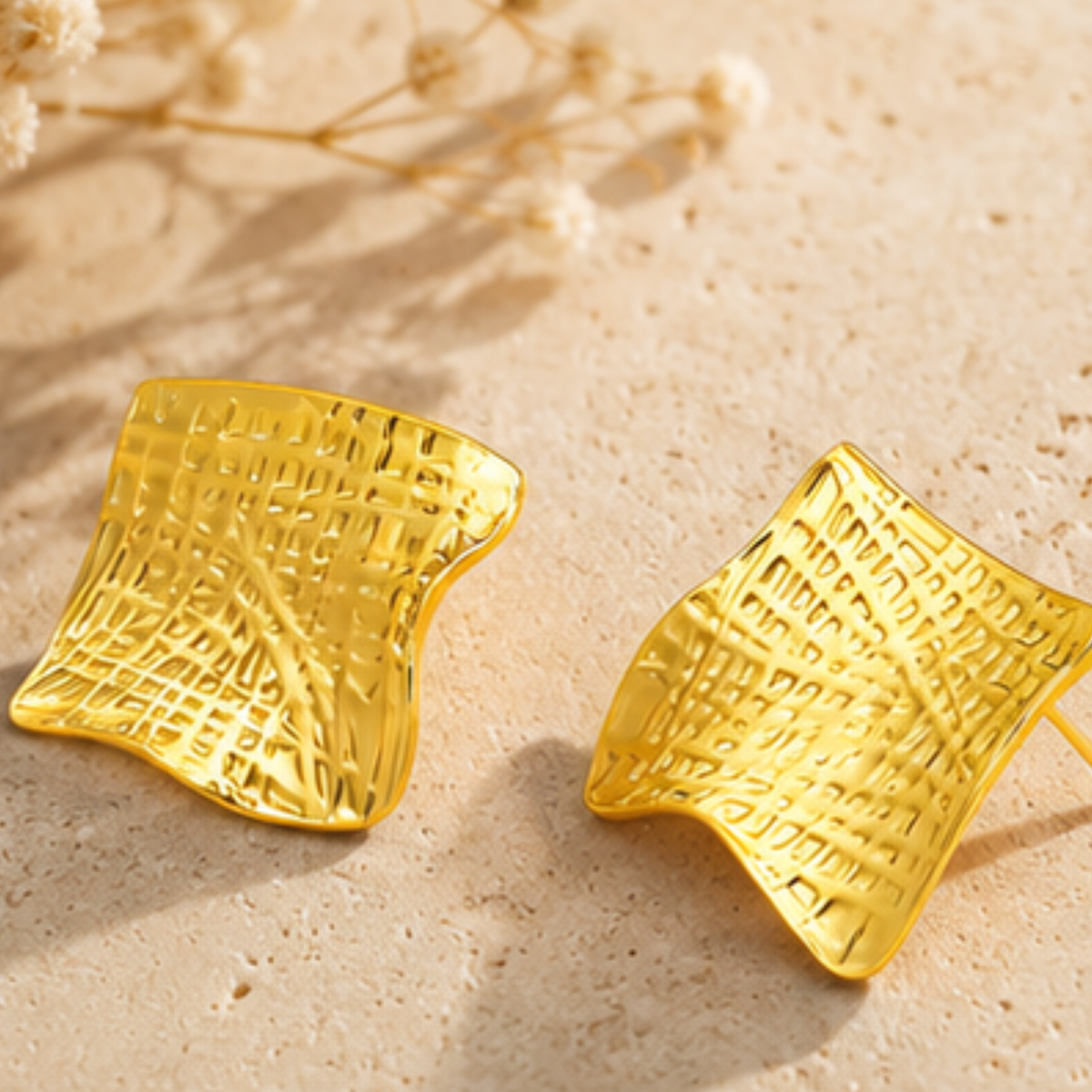 18K Gold Plated Square Studs Earrings