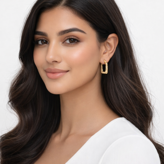 18K Gold Plated Aurelia Ribbed Frame Gold Hoops Earring