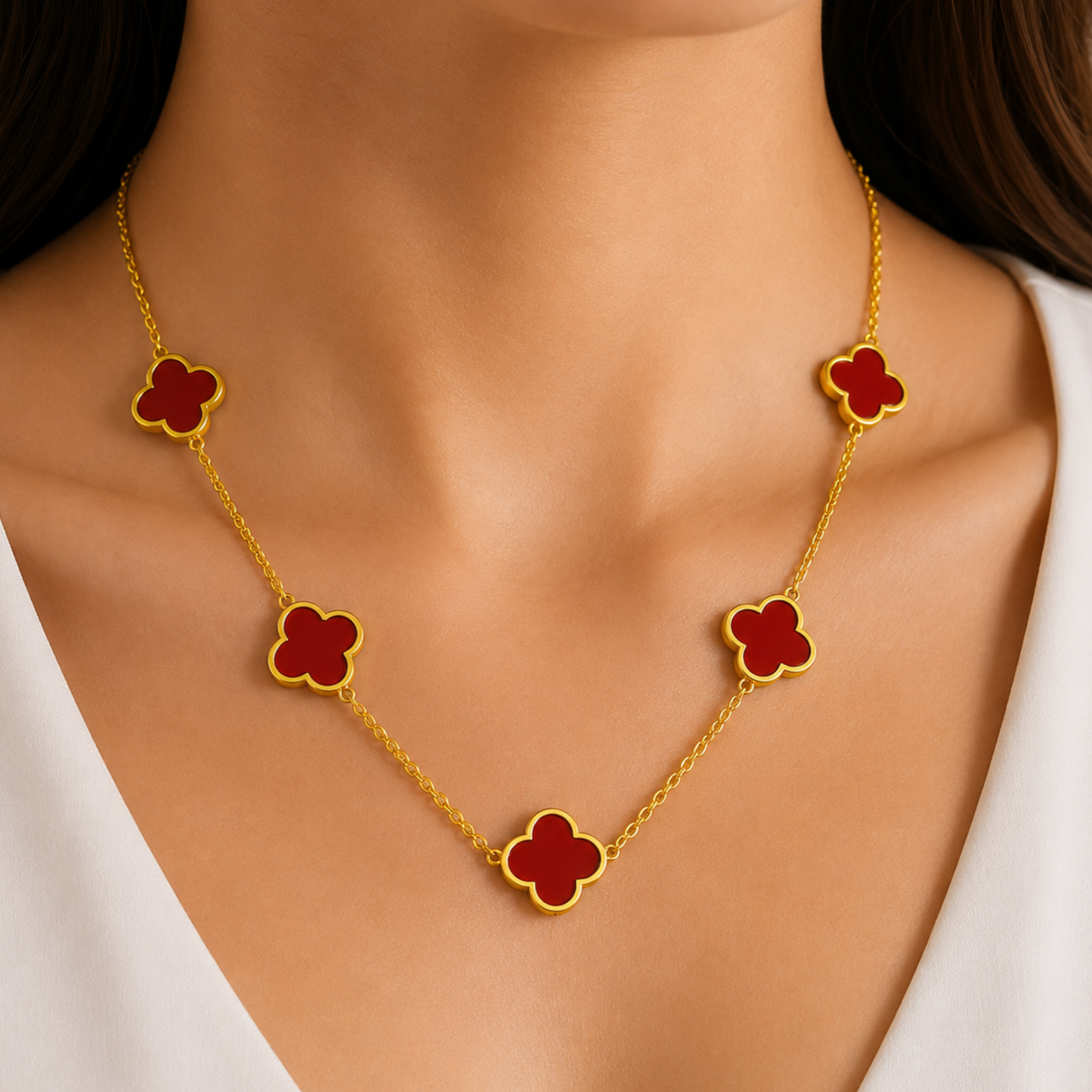 Anti Tarnish Red Flower Necklace