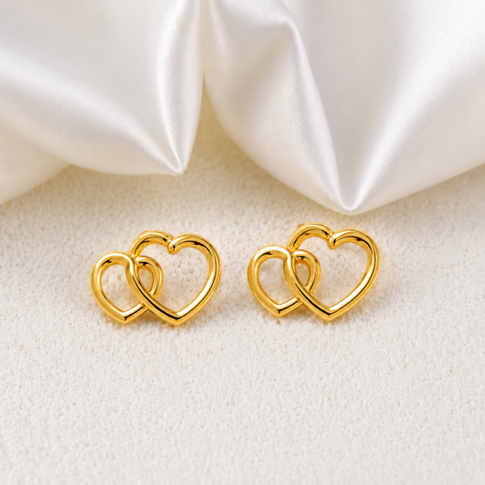 18K Gold Plated Double Heart Love Studs Earring
