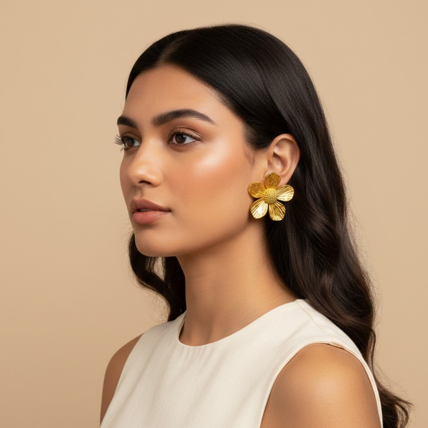 18K Gold Plated Petal Charm Earring