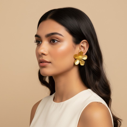 18K Gold Plated Petal Charm Earring