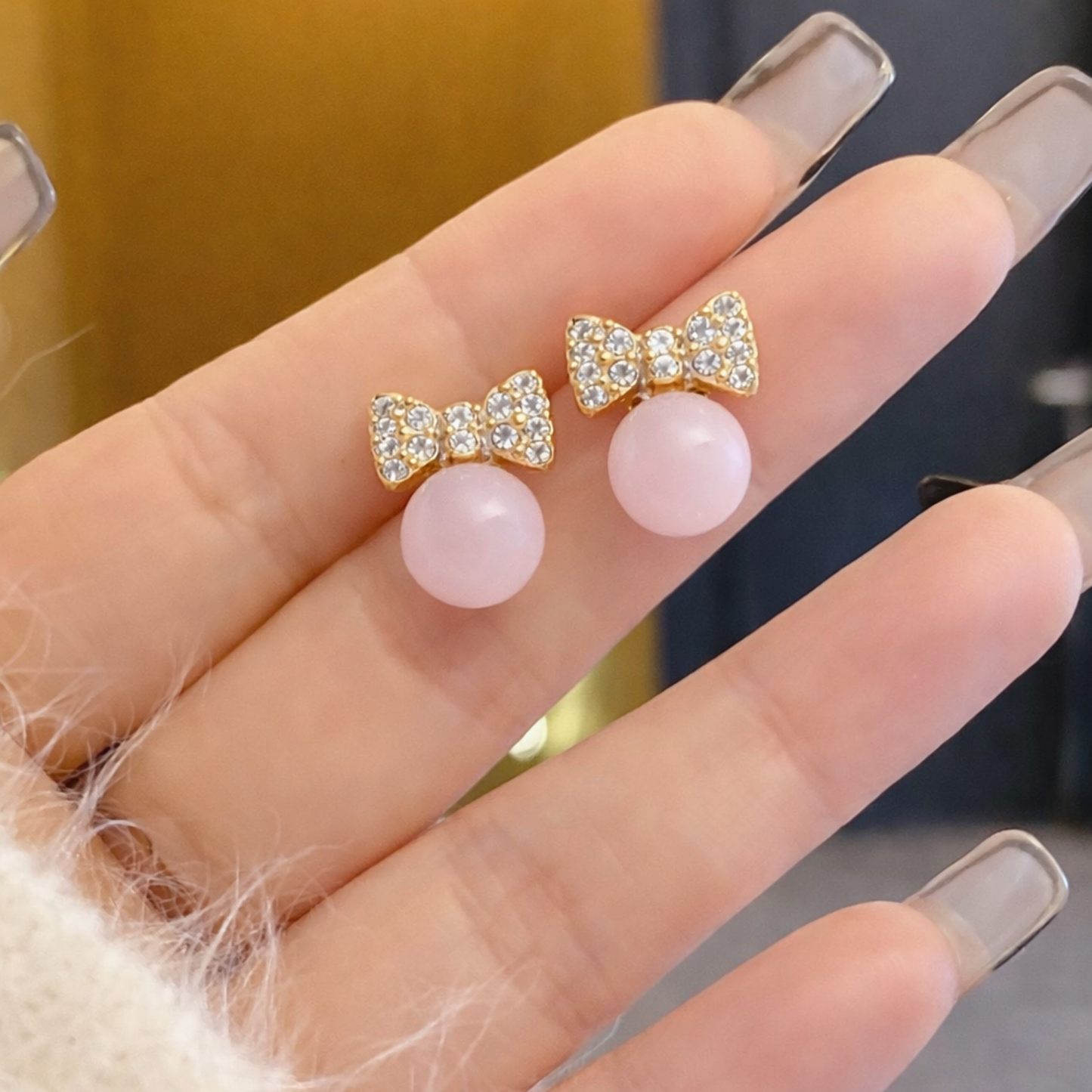 Celeste Pink Pearl Bow Earrings