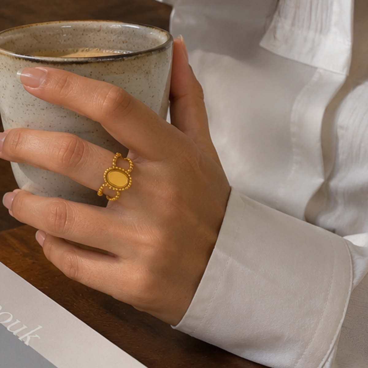 Golden Beaded Crown Statement Ring