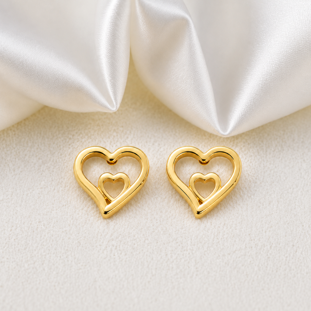 18K Gold Plated Mini Love Within Heart Studs Earring
