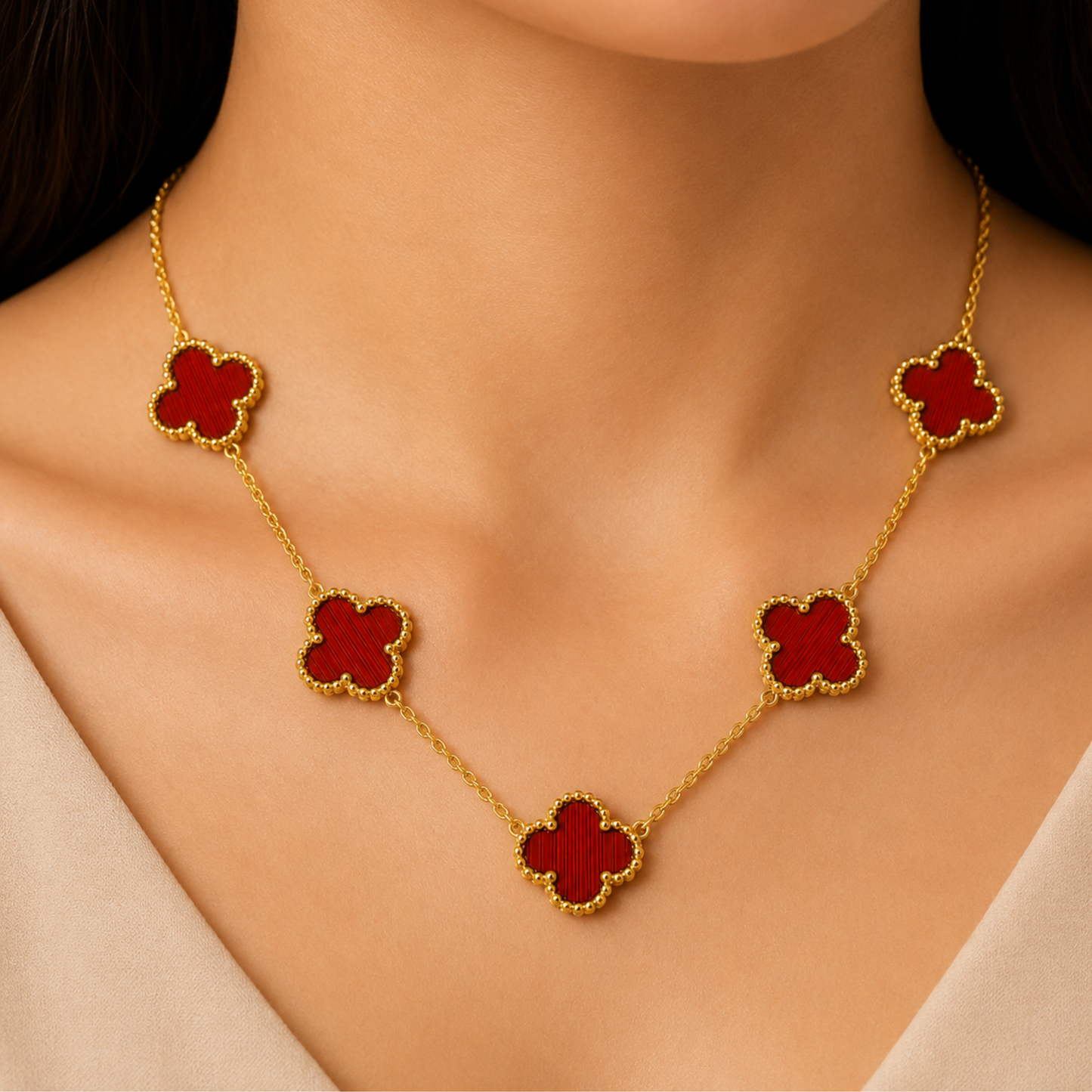 Red Dreamy Clover Anti Tarnish Necklace