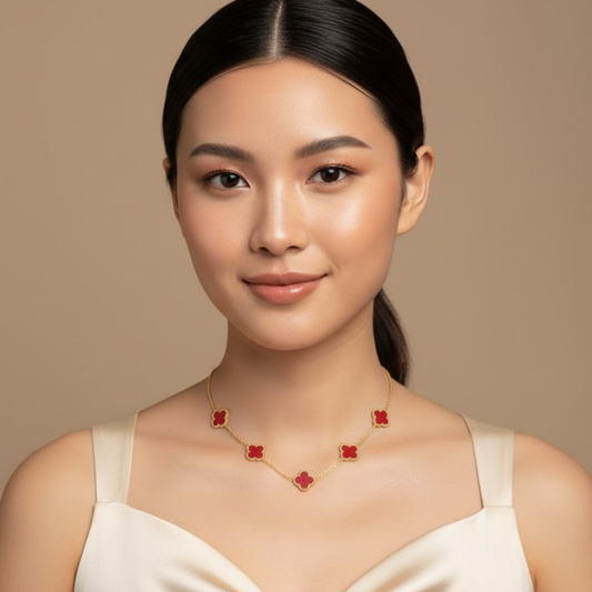 Red Dark Dreamy Clover Anti Tarnish Necklace