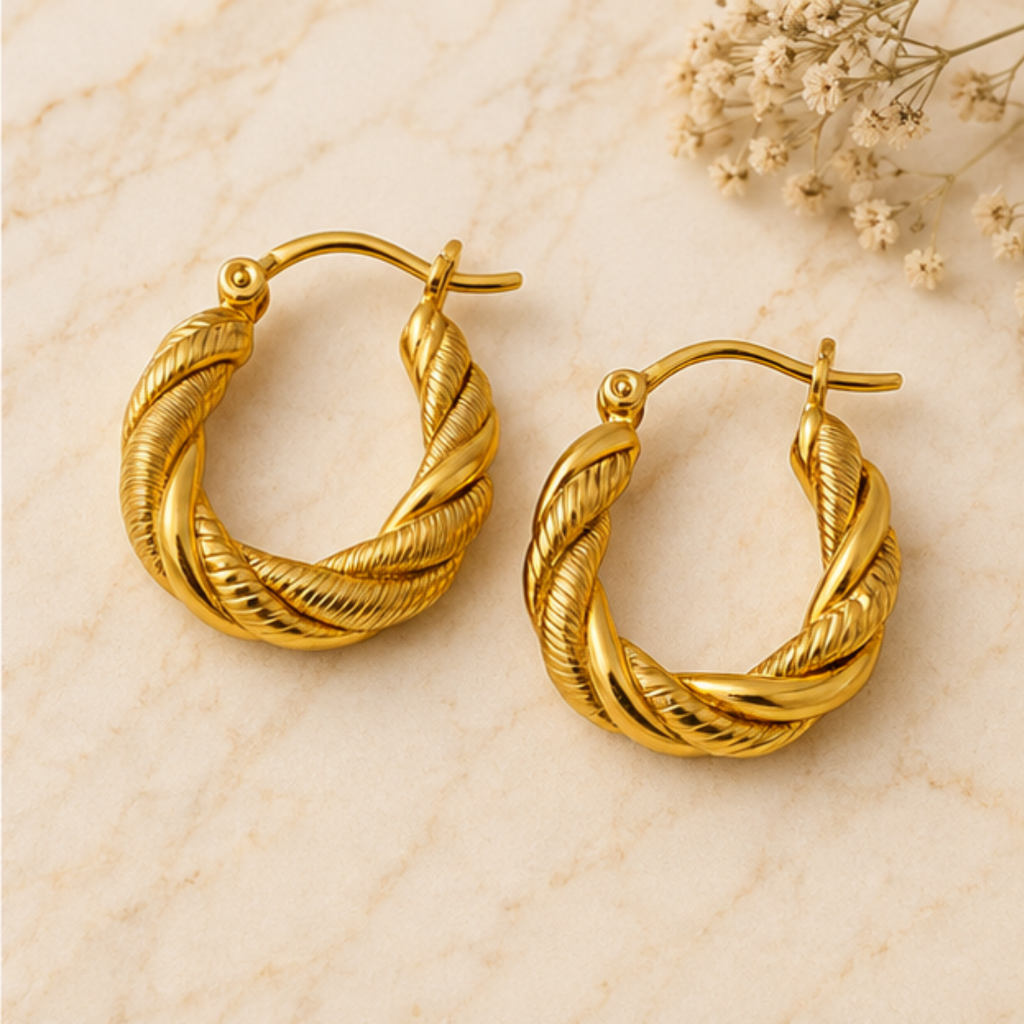 18K Gold Plated Twist Hoop Anti Tarnish Earring