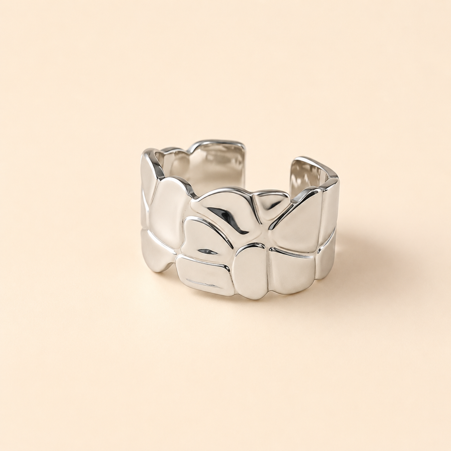 Silver Plated Floral Mirror Ring