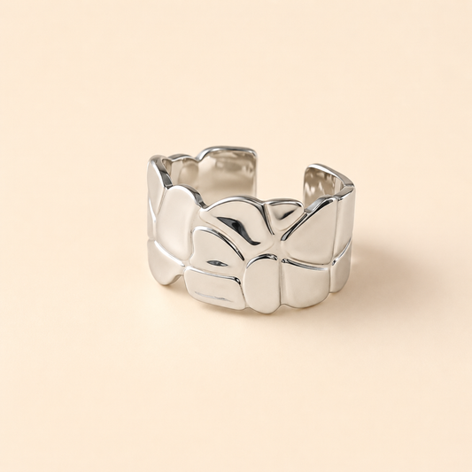 Silver Plated Floral Mirror Ring